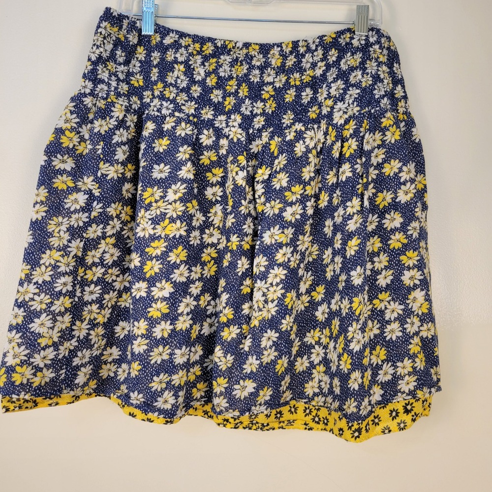 J. Jill Womens Medium Blue Yellow Floral Smocked Waist Mini Skirt Mixed Print